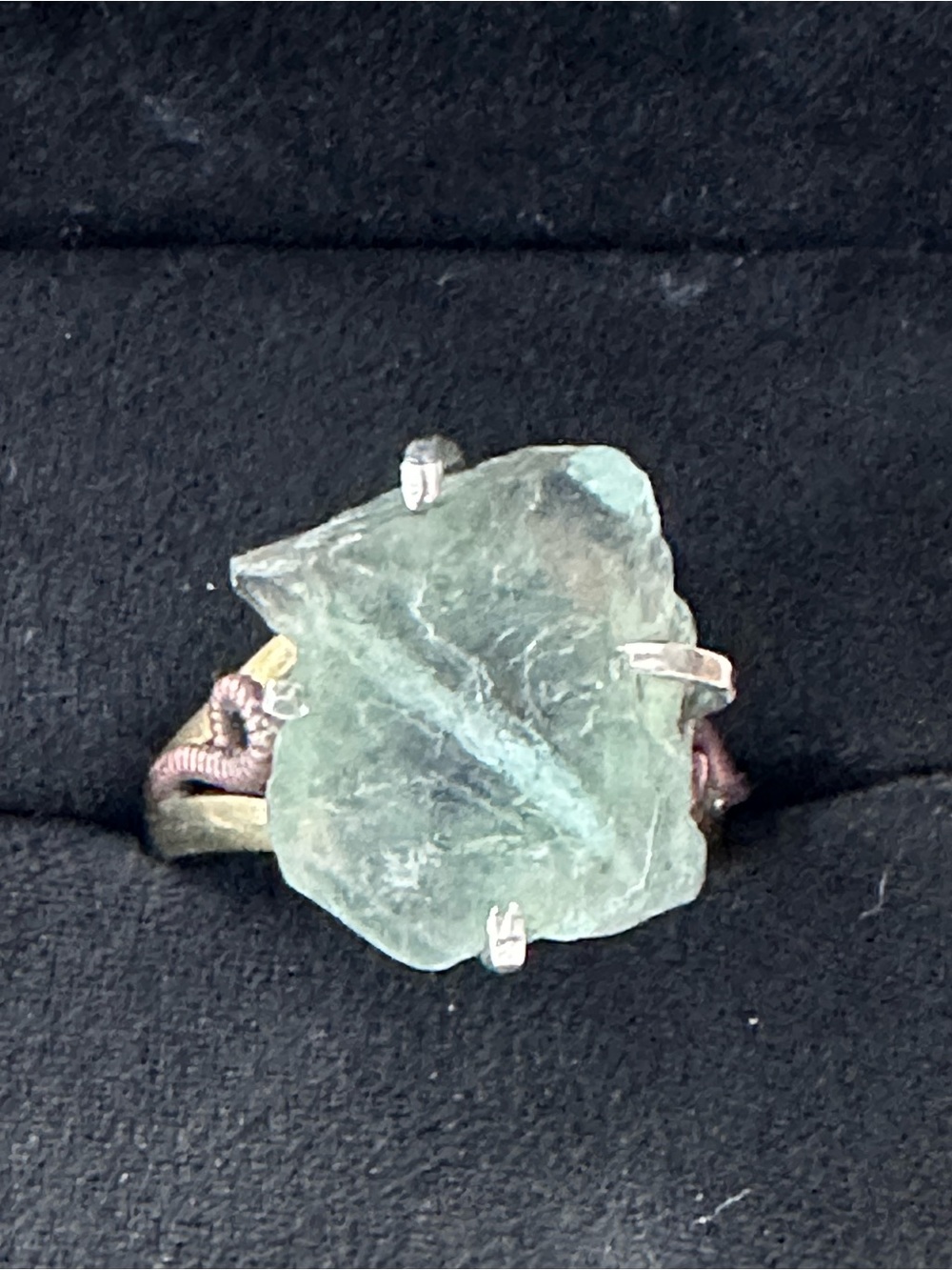 Artisan Handcrafted Natural Stone Sterling Gold Plate Ring 8.5 - Picture 2 of 3
